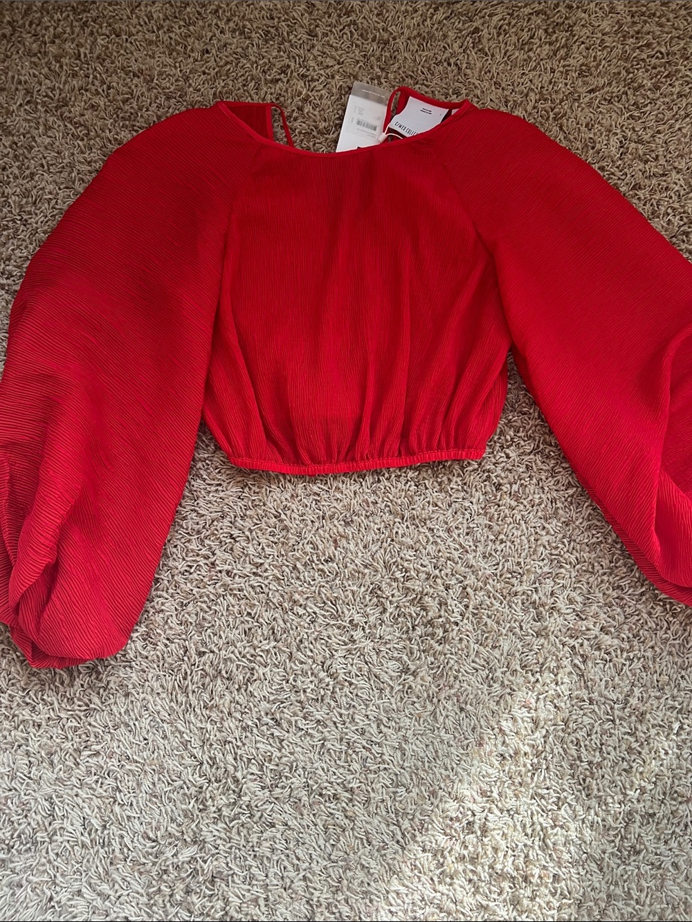 NWT Anthro C/MEO Collective Red Balloon-Sleeve Crop Blouse